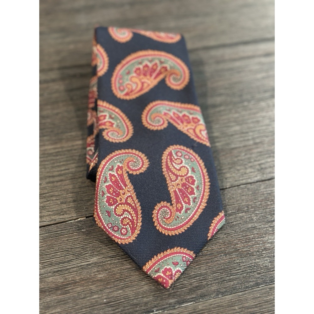 Vtg Adolfo Couture black‎ red Paisley Silk Tie X-long NWT